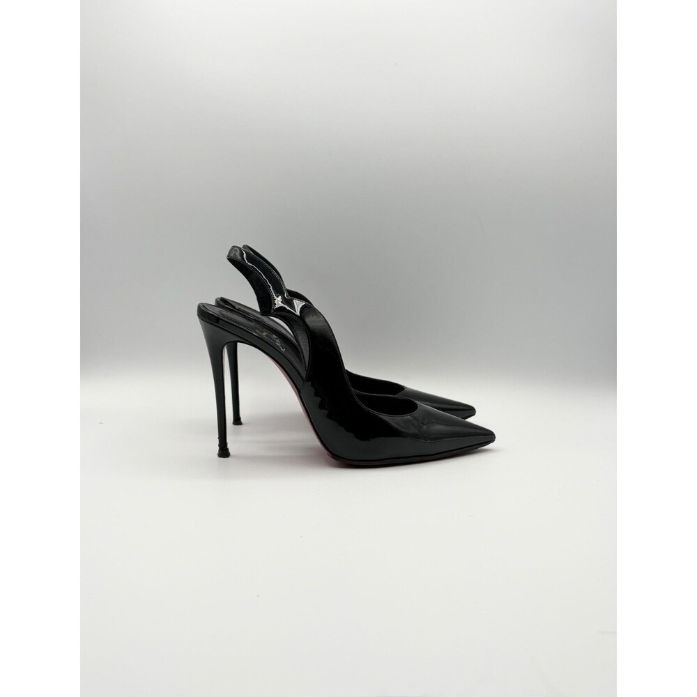 Christian Louboutin Hot Chick Slingback 110 Heels Black Patent Leather Size 38
